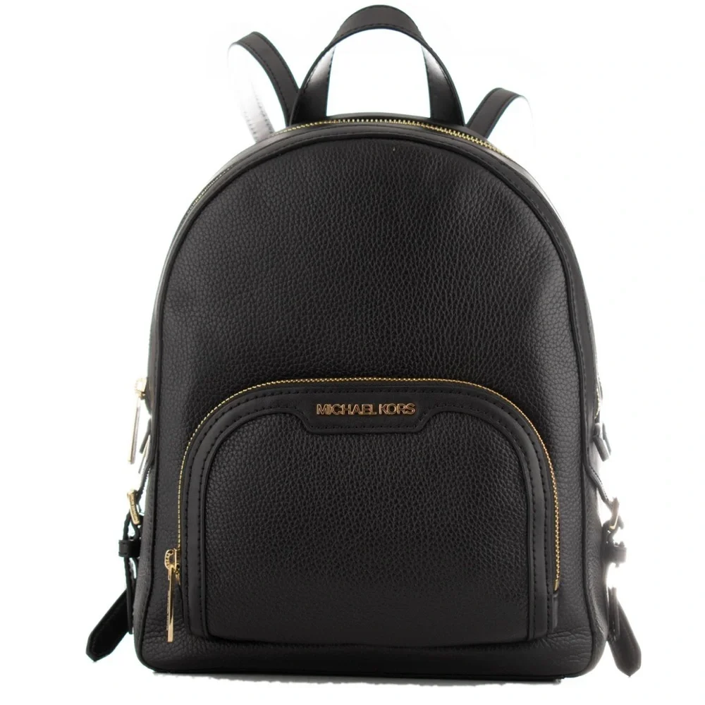 Michael Kors Jaycee Medium Pebbled Leather Backpack Black /Golden Tone Hardware